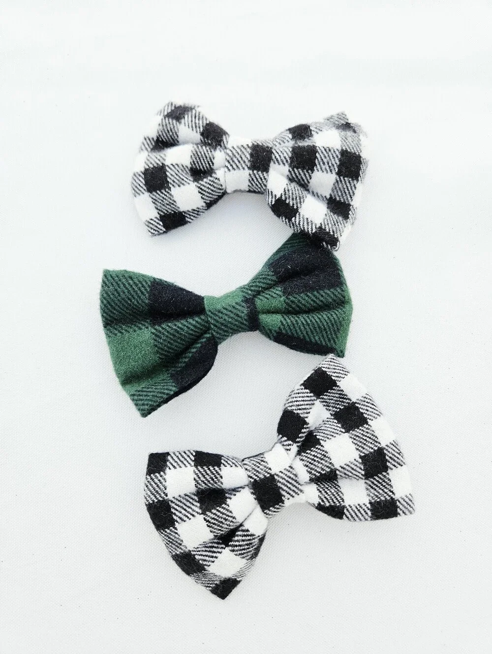 Kids Plaid Bow Hair Clips - Black & White and Green Set